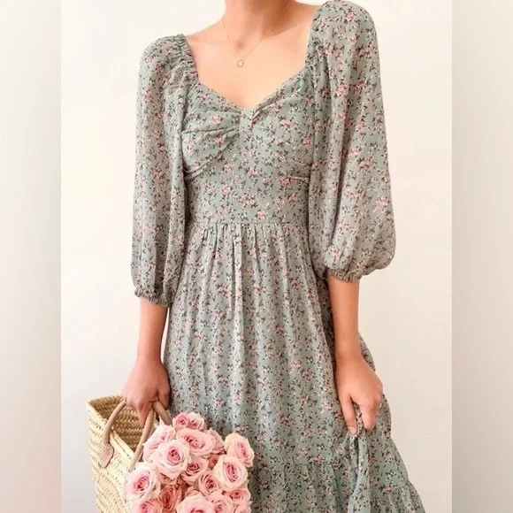 In Loom Dress from Breath of Youth. Blue floral pattern. Size Small. - Picture 1 of 4